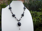 Black and Silver 18 Inch Necklace with Disc Bead Tassel
